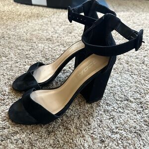 Soda Black Block Heel Sandals